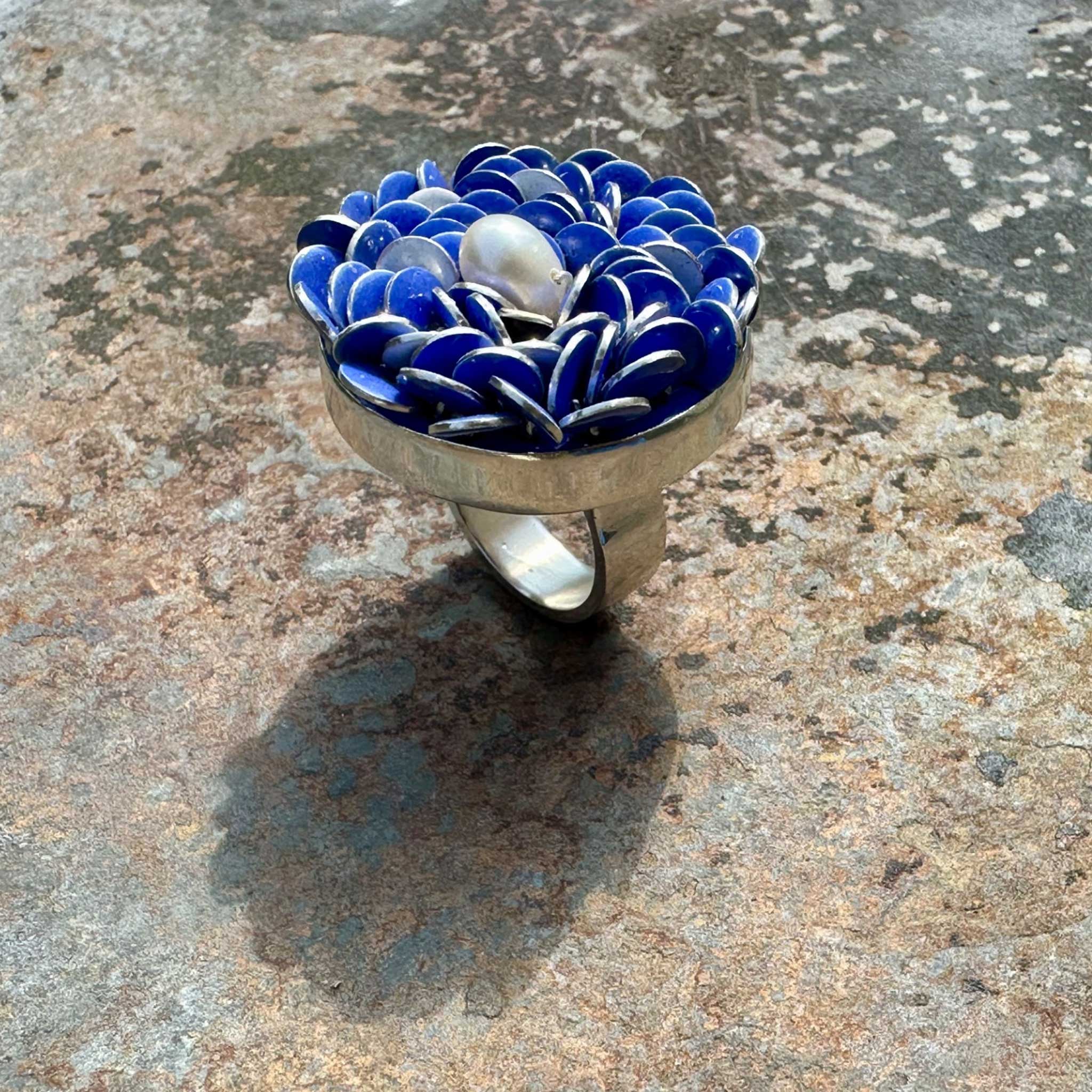 Statement Bloom Ring with Pearl in Sterling Silver